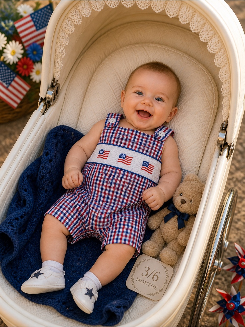 NWOT - 3/6M - Patriotic Plaid Kids Romper
